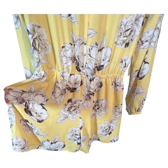 Lila Rose Romper Size 4 Yellow Floral Long Sleeve Keyhole Elastic Waist Pockets - Picture 5 of 9